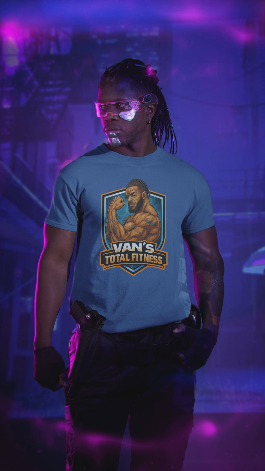 Van's Total Fitness T-Shirt | Muscular Bodybuilder Logo Tee